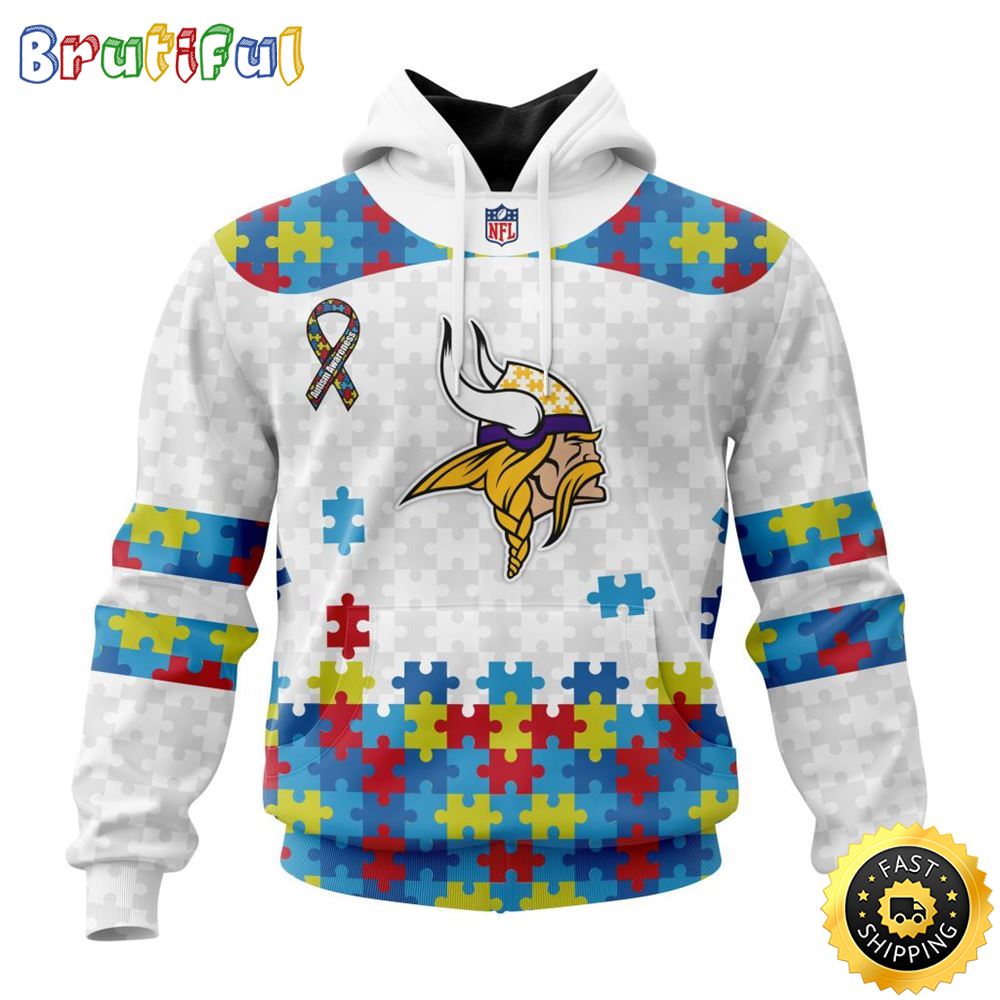 NFL Minnesota Vikings All Over Print 3D Hoodie Autism Awareness Design Unisex Hoodie 1 n2mdu9