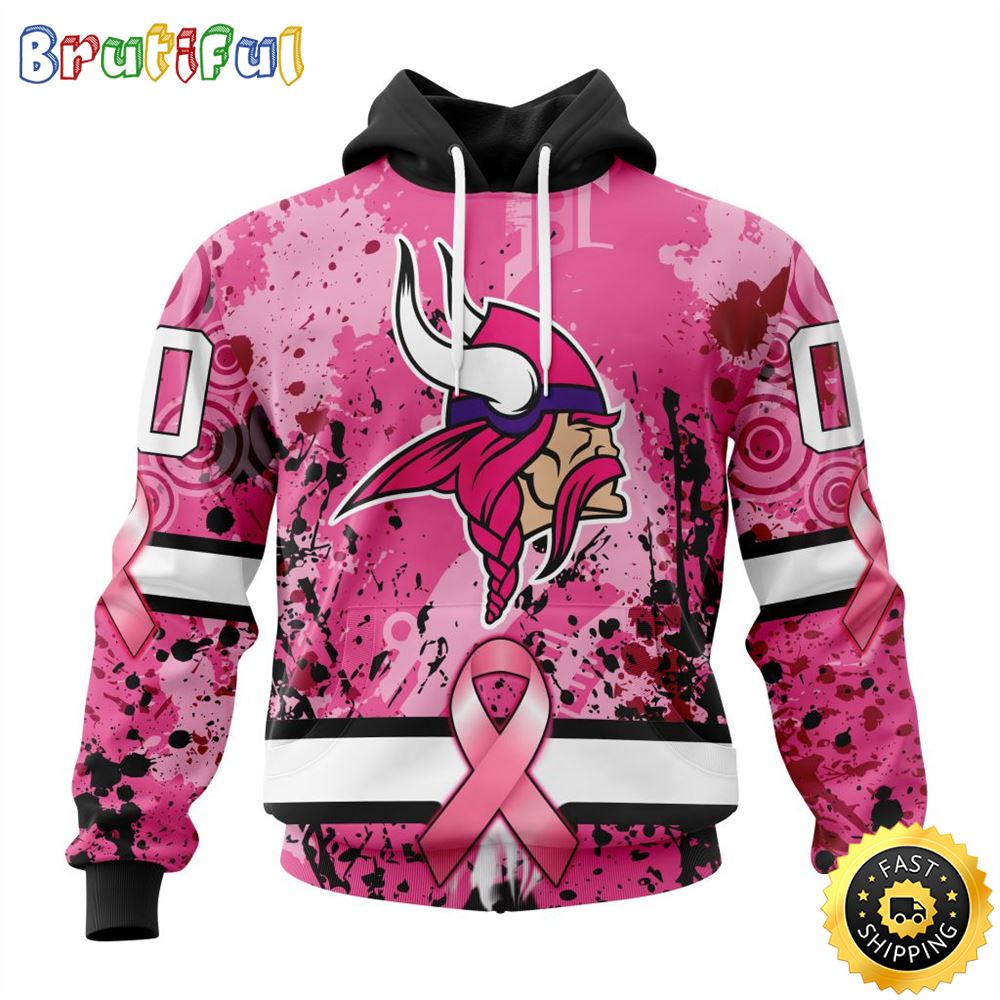 NFL Minnesota Vikings All Over Print 3D Hoodie I Pink I Can In October We Wear Pink Breast Cancer Unisex Hoodie 1 ofbuxr