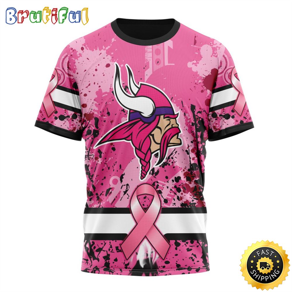 NFL Minnesota Vikings All Over Print 3D T Shirts I Pink I Can In October We Wear Pink Breast Cancer Gift For Football Fans 1 jikisi