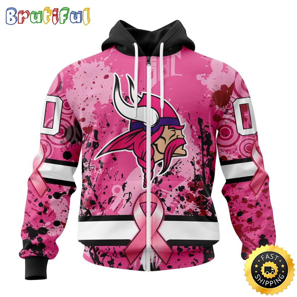 NFL Minnesota Vikings All Over Print Zip Hoodie 3D I Pink I Can In October We Wear Pink Breast Cancer Unisex Hoodie 1 jfzgfp