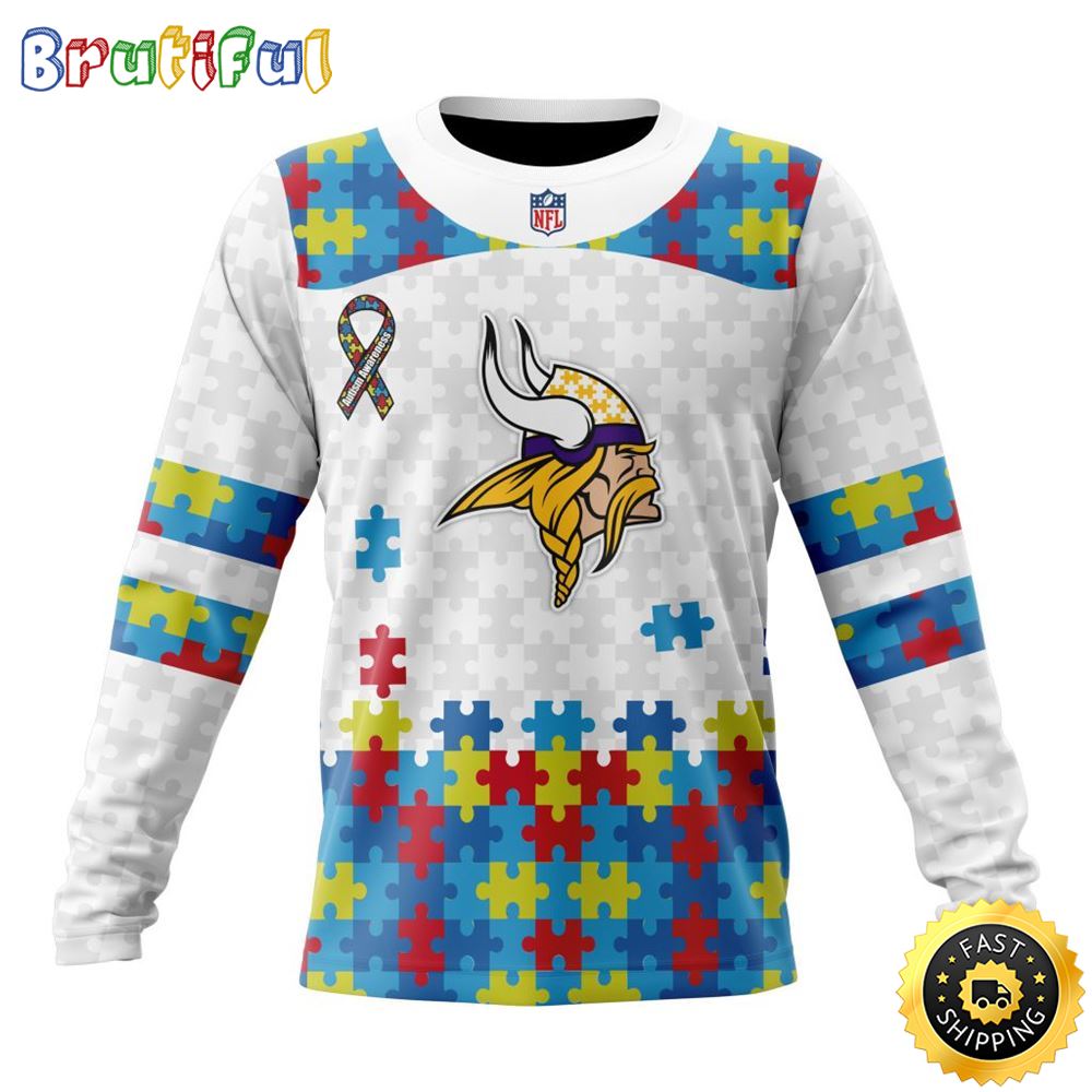 NFL Minnesota Vikings Crewneck Sweatshirt Autism Awareness Design Your Team In Style 1 lmhhcj