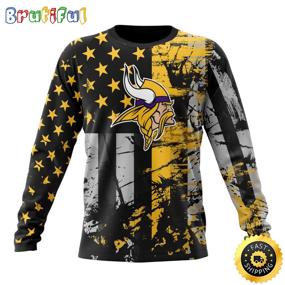 NFL Minnesota Vikings Crewneck Sweatshirt Classic Grunge American Flag Stylish Warmth For Fans 1 gs8omk