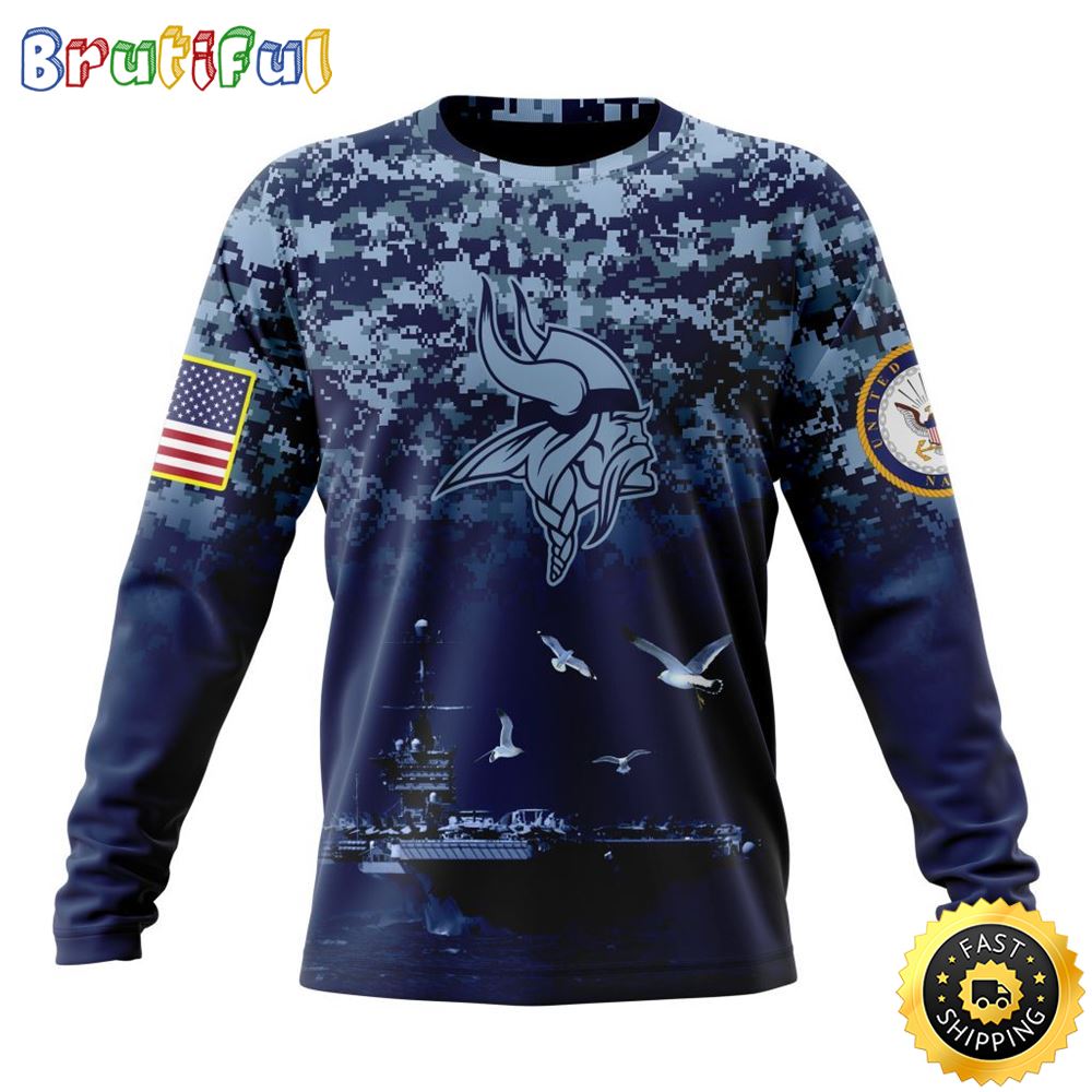NFL Minnesota Vikings Crewneck Sweatshirt Honor US Navy Veterans Stylish Gear For Fans 1 n84dak