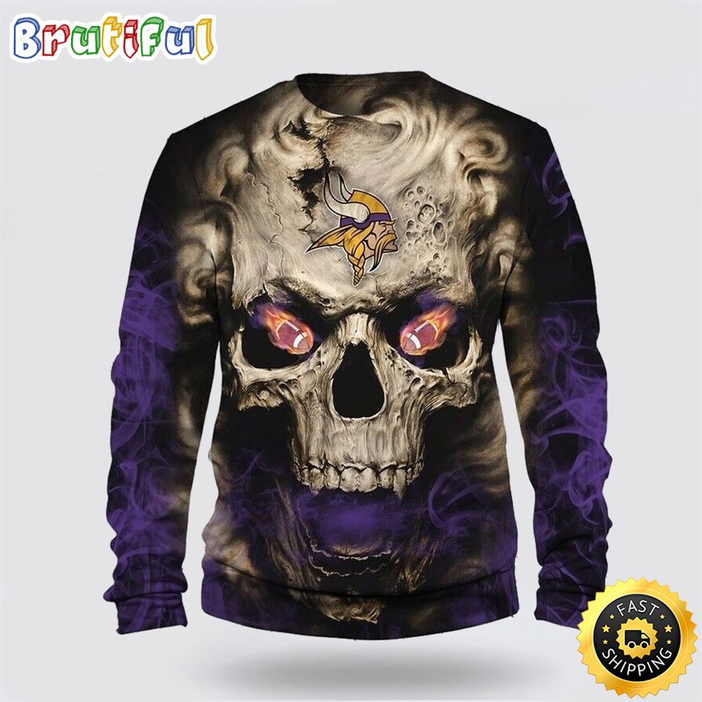 NFL Minnesota Vikings Crewneck Sweatshirt Skull Halloween Show Team Spirit ocn3nu