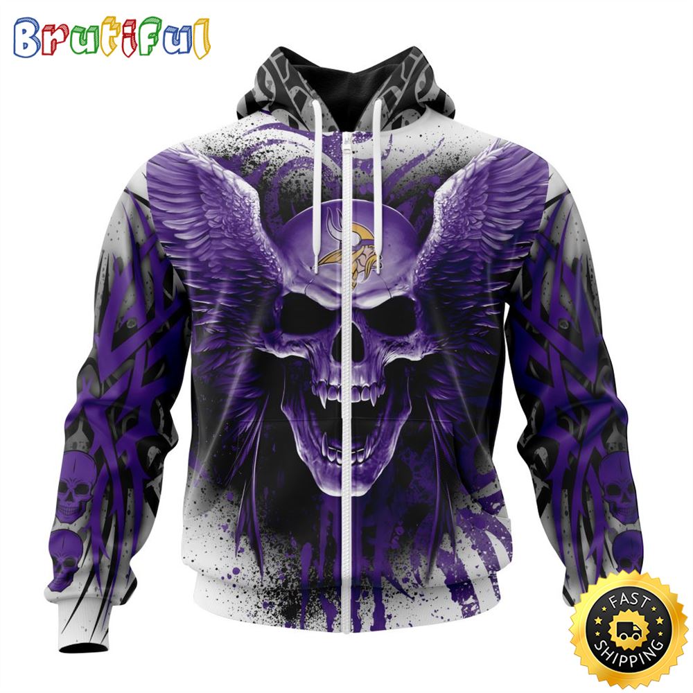 NFL Minnesota Vikings Zip Hoodie 3D All Over Print Special Kits With Skull Unite In Team Colors 1 vn80m9