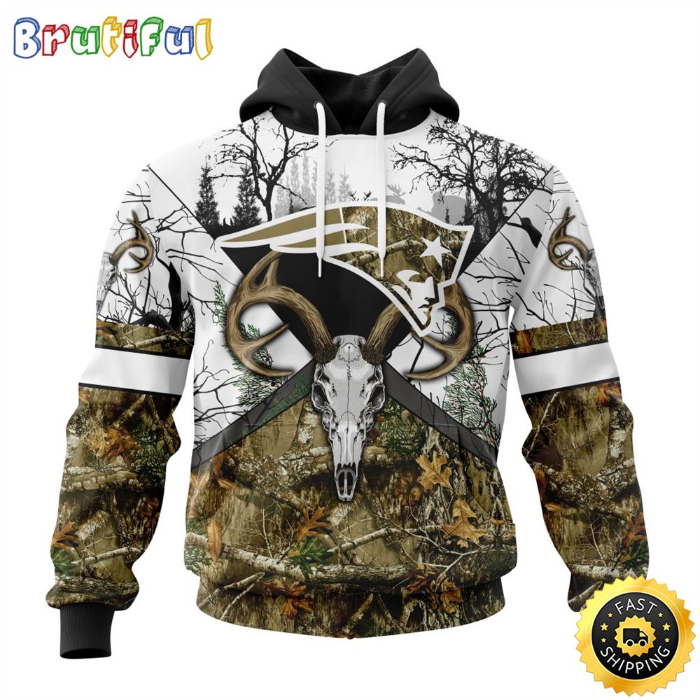 NFL New England Patriots 3D Hoodie All Over Print Deer Skull And Forest Pattern Custom Name And Number Hoodie 1 r7smsg