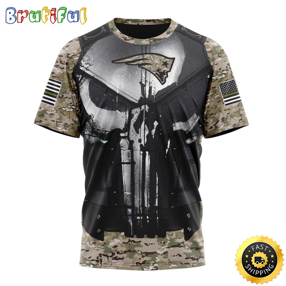 NFL New England Patriots 3D T Shirt Punisher Skull Camo Veteran Kits Represent Your Team 1 fbep1p
