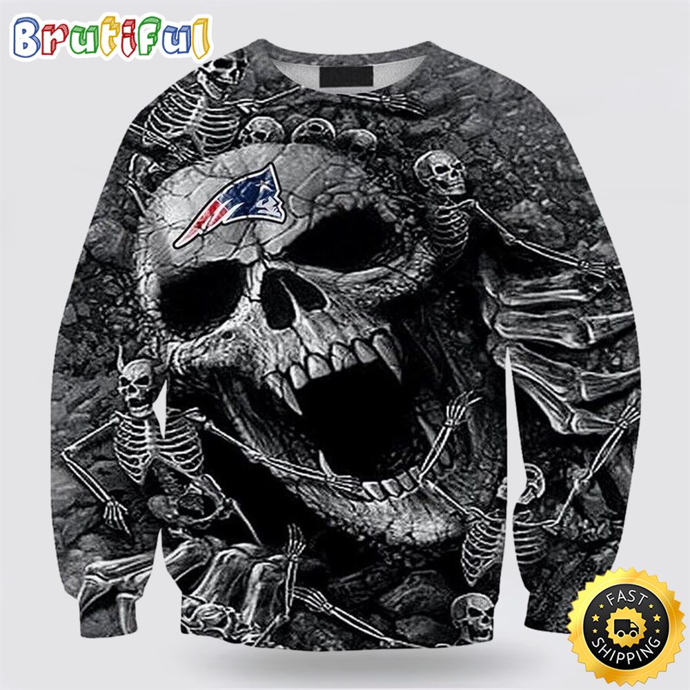NFL New England Patriots Crewneck Sweatshirt Skull Halloween Game Day Essential bsjzcm