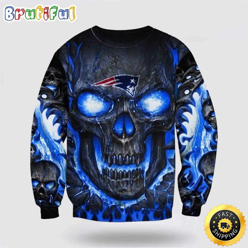 NFL New England Patriots Crewneck Sweatshirt Skull Halloween Show Team Spirit glppum