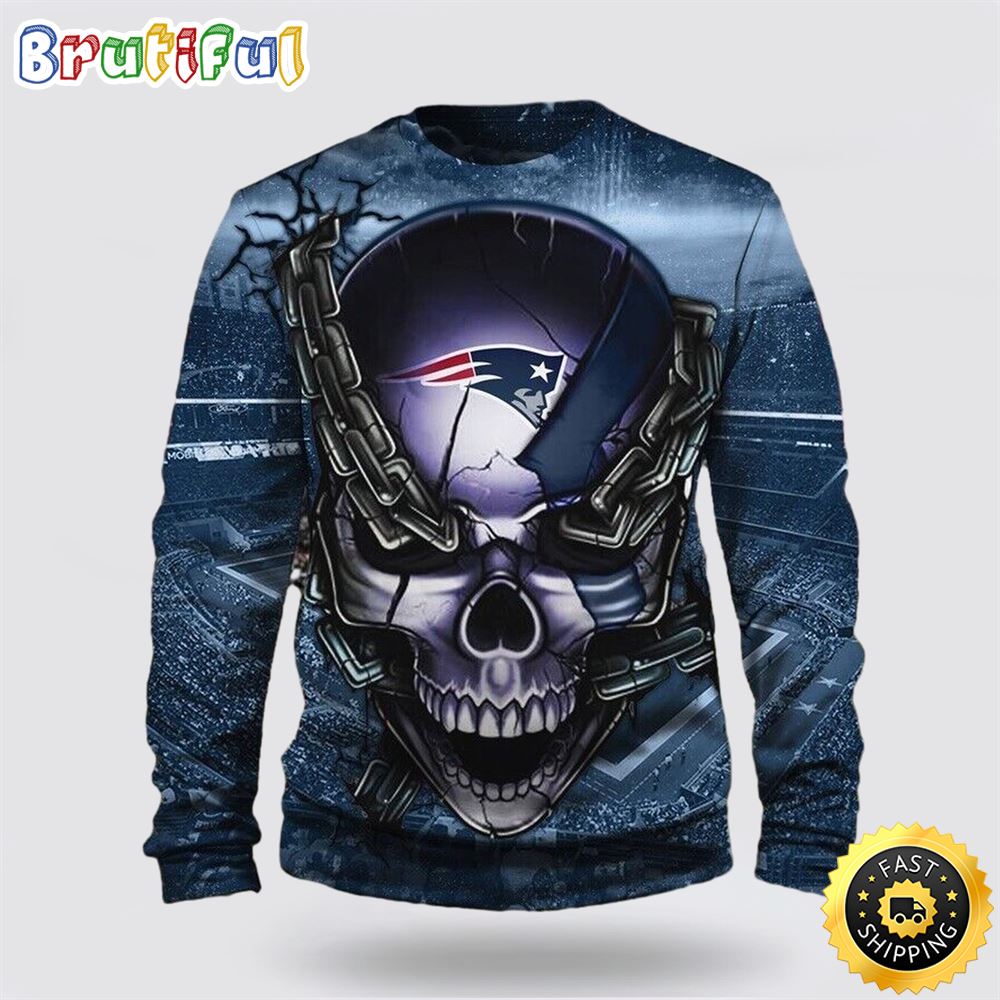 NFL New England Patriots Crewneck Sweatshirt Skull Halloween Your Team In Style nj8ghf