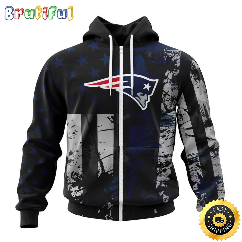 NFL New England Patriots Zip Hoodie 3D Classic Grunge American Flag Stylish Warmth For Fans 1 yws9zt
