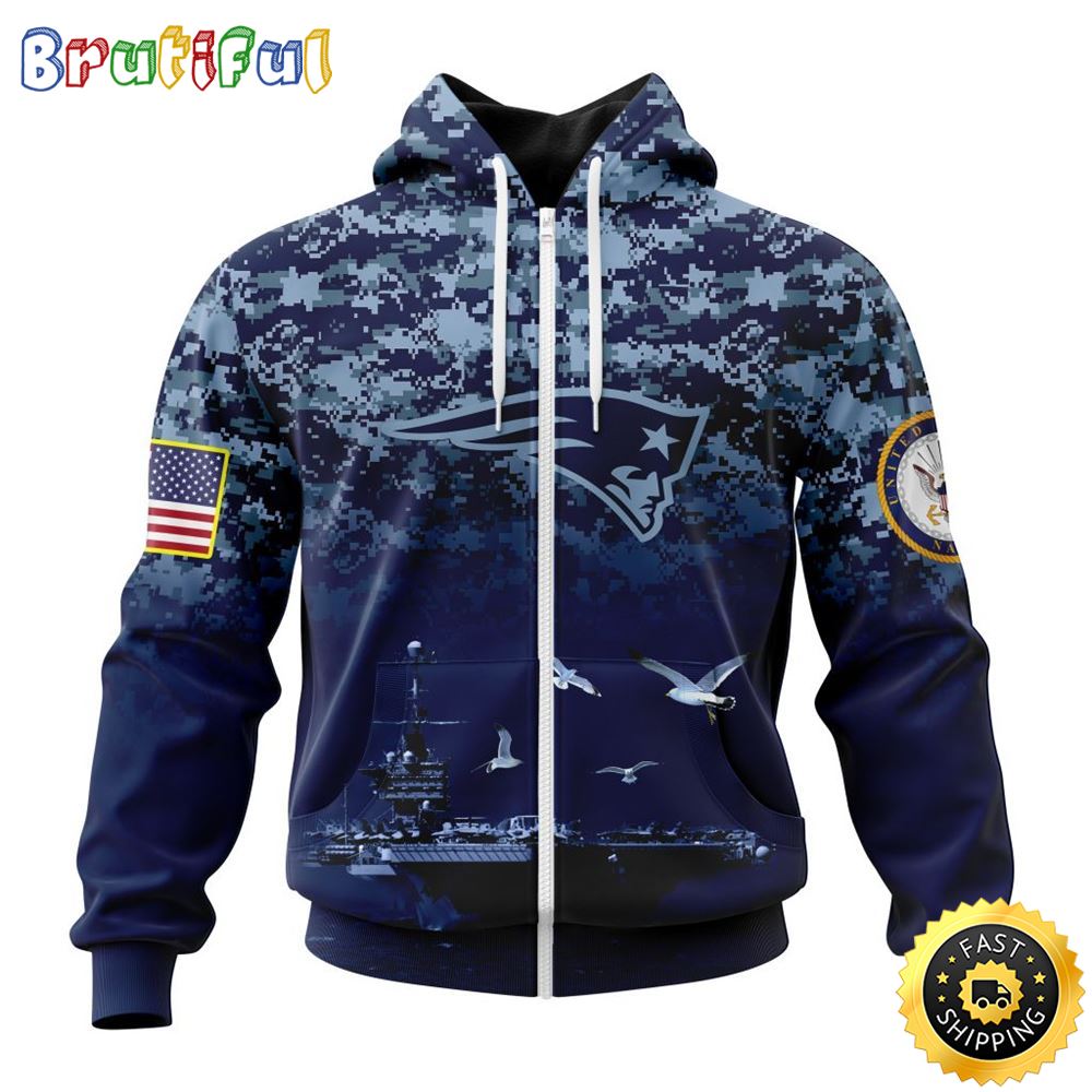 NFL New England Patriots Zip Hoodie 3D Honor US Navy Veterans Stylish Gear For Fans 1 b96q0g