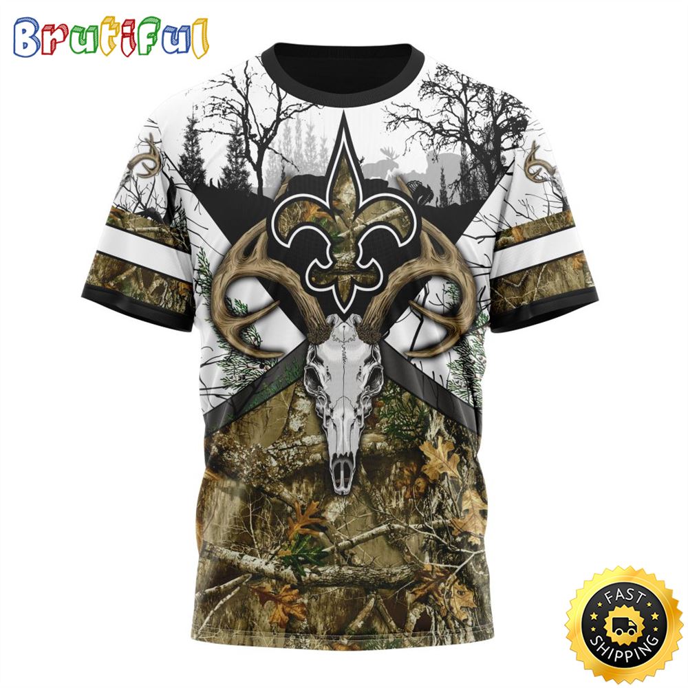 NFL New Orleans Saints 3D T Shirt Deer Skull And Forest Pattern Represent Your Team 1 ubvyut