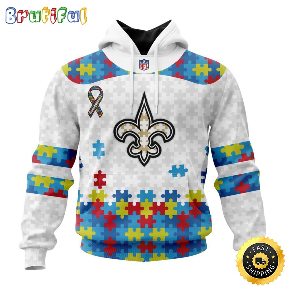 NFL New Orleans Saints All Over Print 3D Hoodie Autism Awareness Design Unisex Hoodie 1 o4i0nx