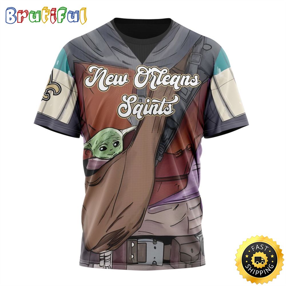 NFL New Orleans Saints All Over Print 3D T Shirt Specialized Mandalorian And Baby Yoda Gifts For Football Fans 1 am2gd4