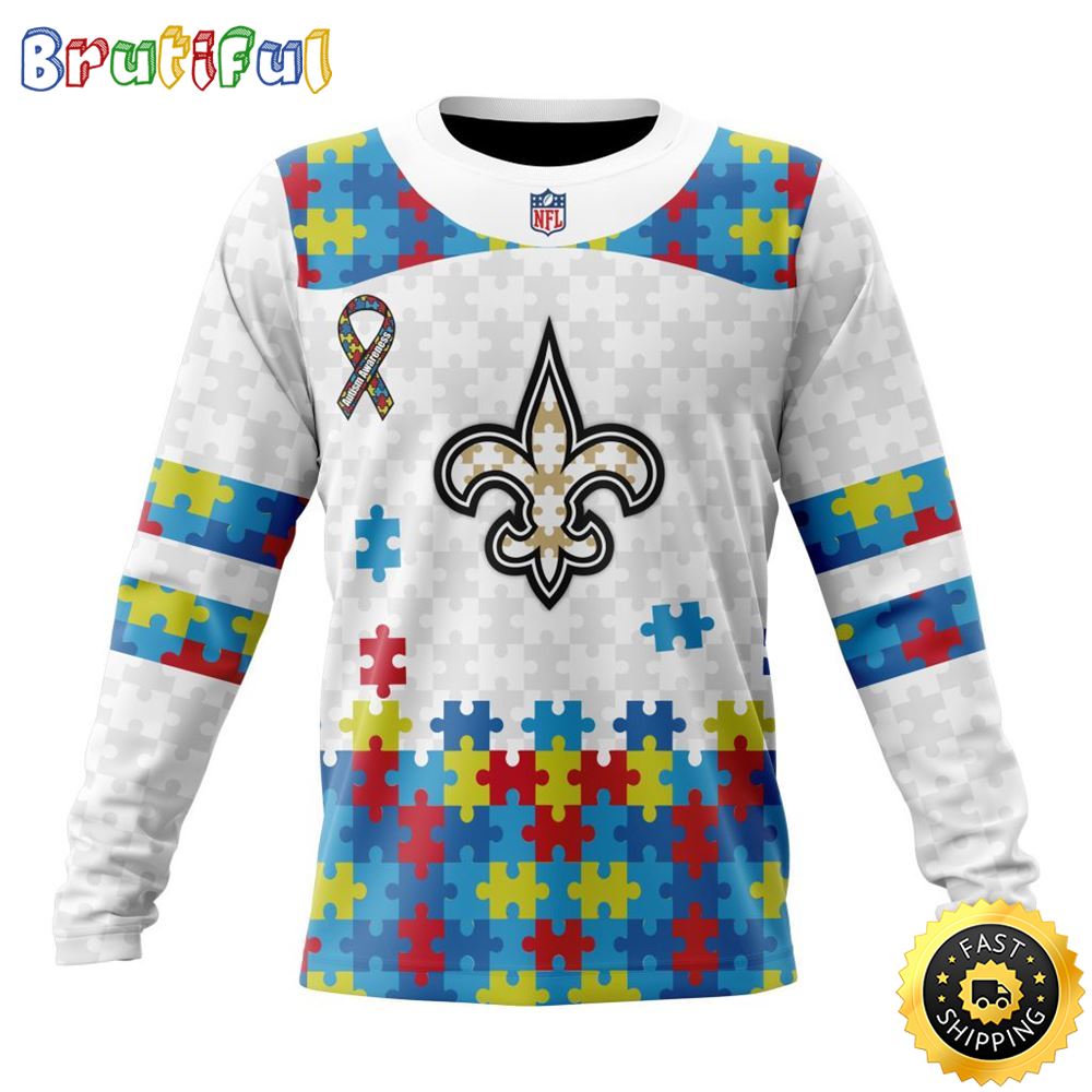 NFL New Orleans Saints Crewneck Sweatshirt Autism Awareness Design Your Team In Style 1 vnggzf