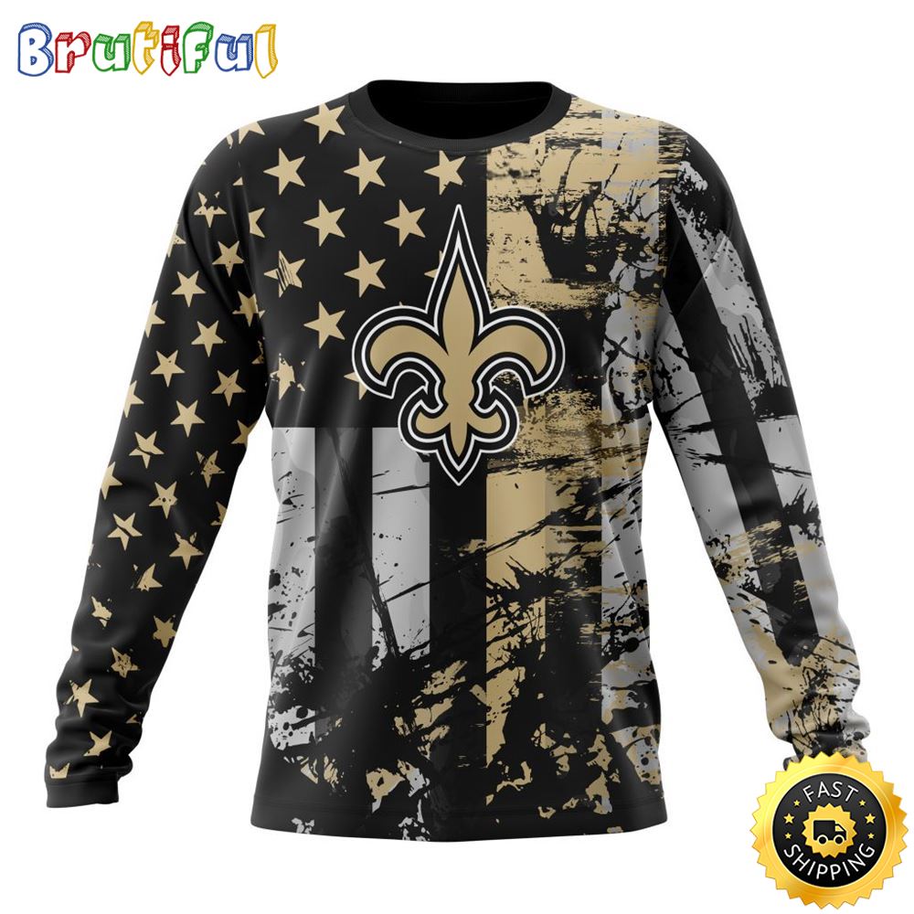 NFL New Orleans Saints Crewneck Sweatshirt Classic Grunge American Flag Stylish Warmth For Fans 1 u4flrj