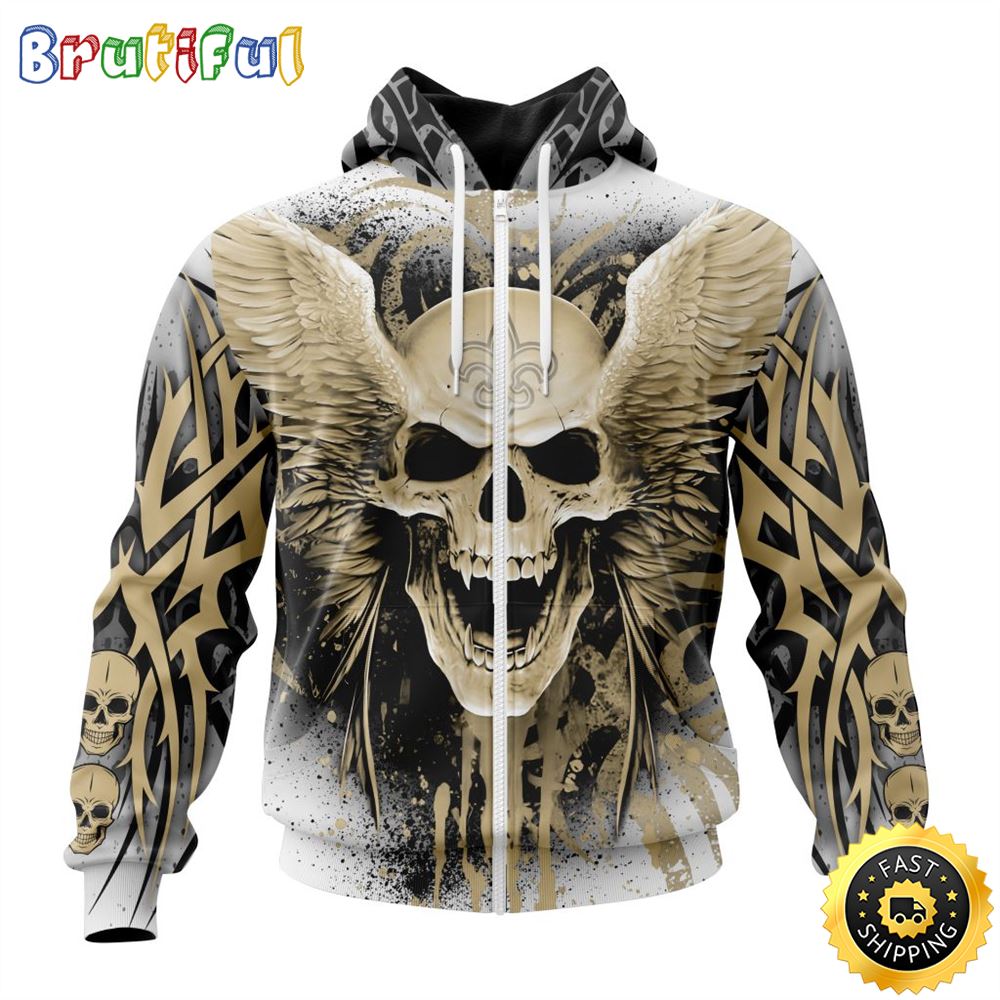 NFL New Orleans Saints Zip Hoodie 3D All Over Print Special Kits With Skull Unite In Team Colors 1 aujk2p