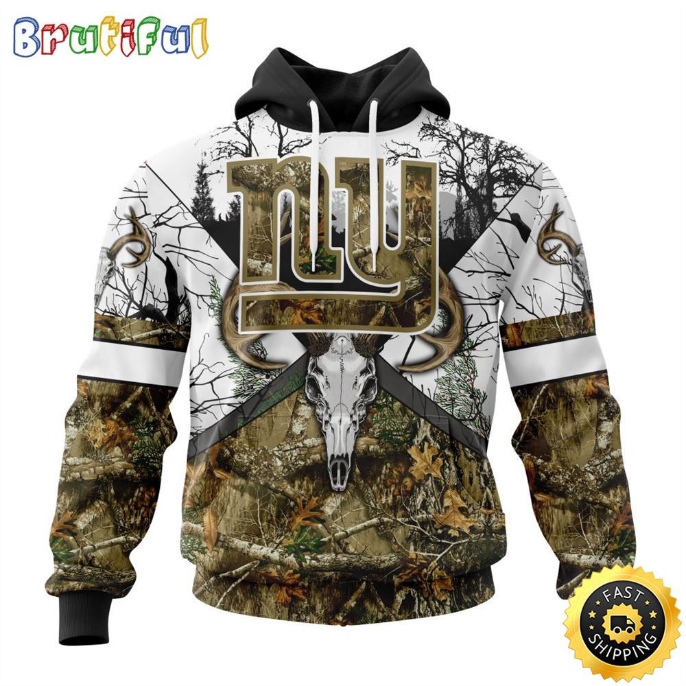 NFL New York Giants 3D Hoodie All Over Print Deer Skull And Forest Pattern Custom Name And Number Hoodie 1 k9e8g0