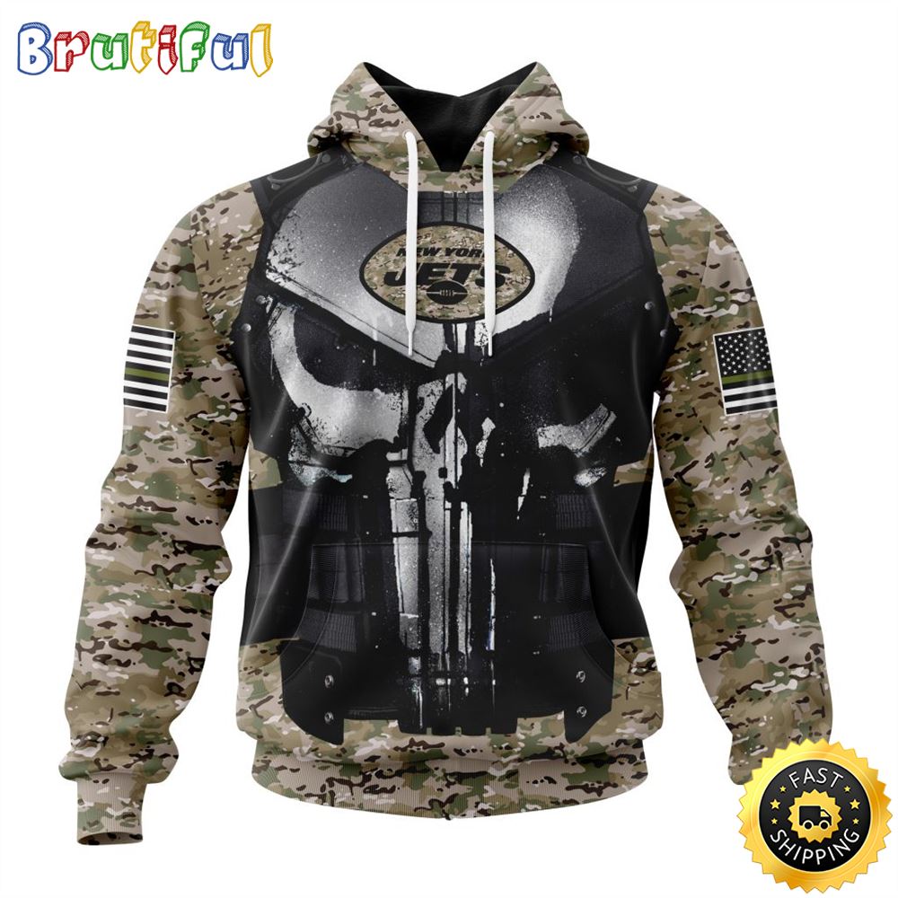 NFL New York Jets 3D Hoodie All Over Print Punisher Skull Camo Veteran Kits Custom Name And Number Hoodie 1 odvbxo