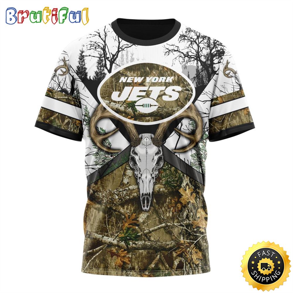 NFL New York Jets 3D T Shirt Deer Skull And Forest Pattern Represent Your Team 1 mj8ed5