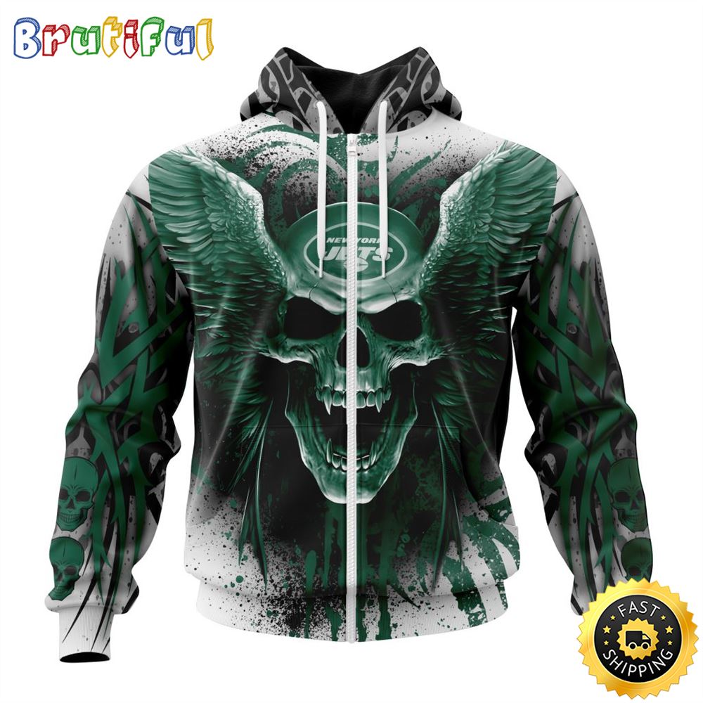 NFL New York Jets Zip Hoodie 3D All Over Print Special Kits With Skull Unite In Team Colors 1 usgraw