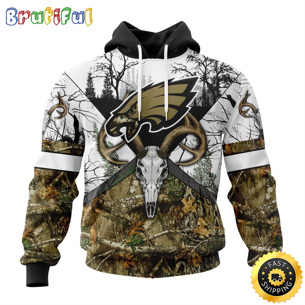 NFL Philadelphia Eagles 3D Hoodie All Over Print Deer Skull And Forest Pattern Custom Name And Number Hoodie 1 kj6kek