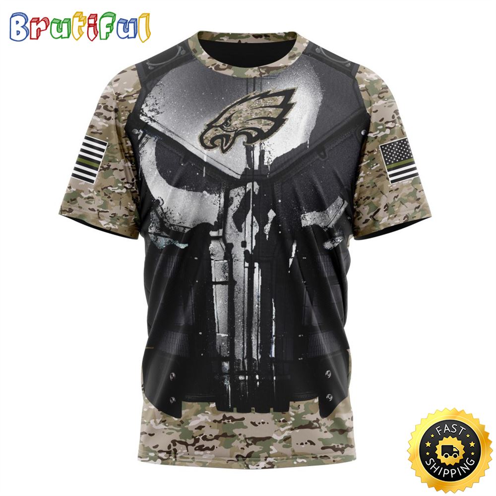NFL Philadelphia Eagles 3D T Shirt Punisher Skull Camo Veteran Kits Represent Your Team 1 qyvm2v