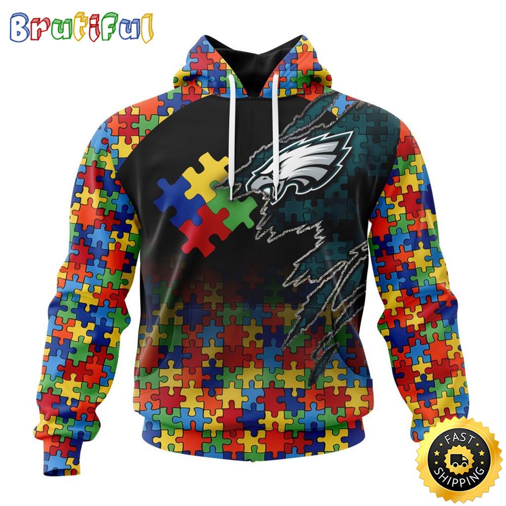 NFL Philadelphia Eagles All Over Print 3D Hoodie Autism Awareness Design Gifts For Survivors 1 wexbpq