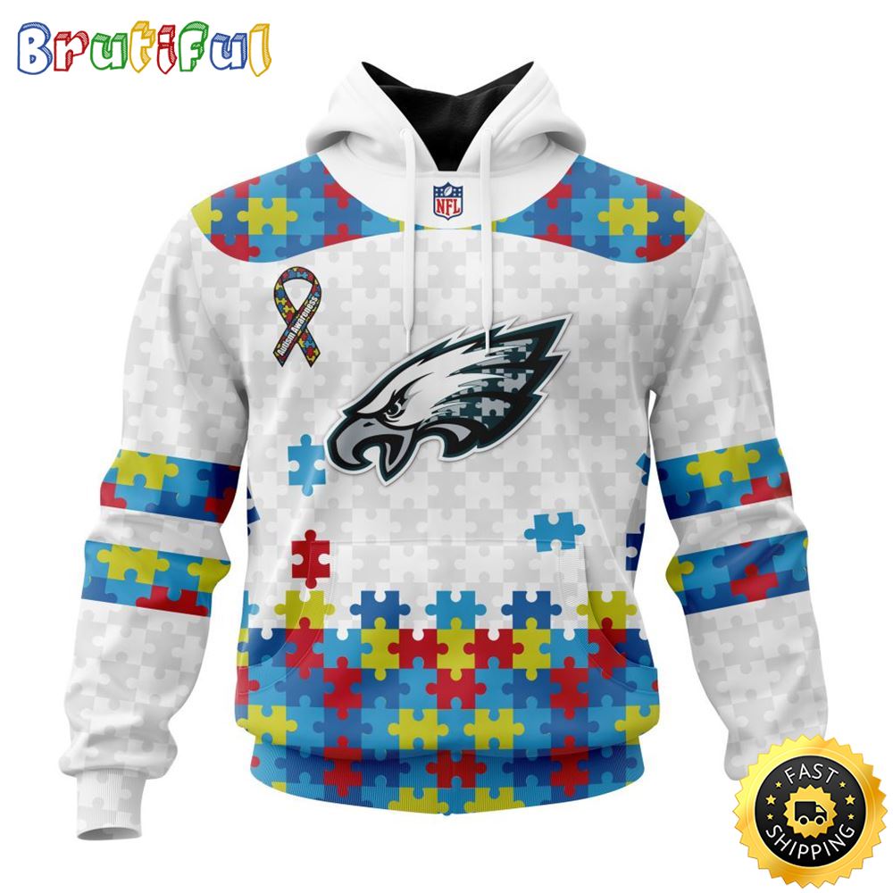 NFL Philadelphia Eagles All Over Print 3D Hoodie Autism Awareness Design Unisex Hoodie 1 cpnzer