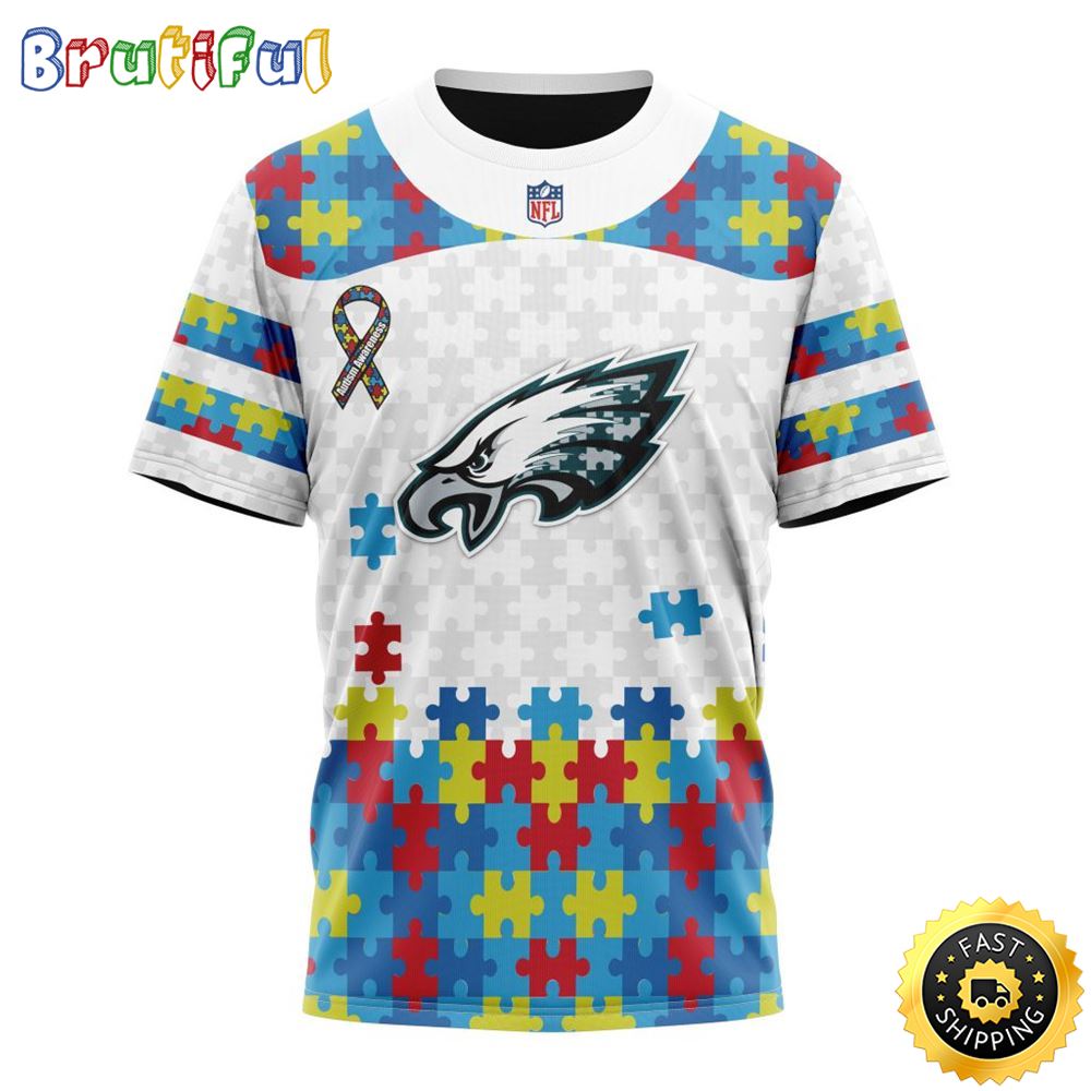 NFL Philadelphia Eagles All Over Print 3D T Shirt Autism Awareness Design Show Your Team Pride 1 gorjaz