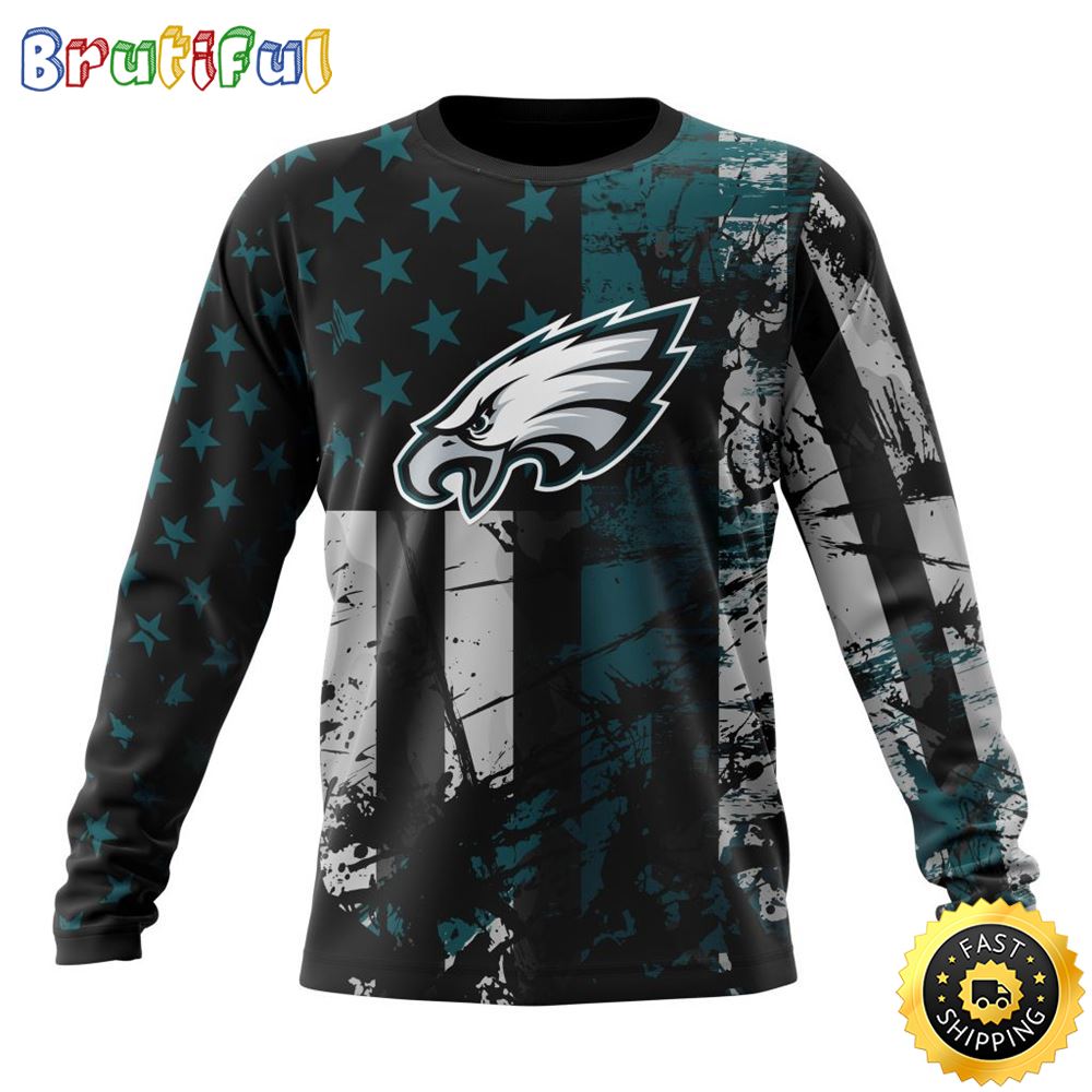 NFL Philadelphia Eagles Crewneck Sweatshirt Classic Grunge American Flag Stylish Warmth For Fans 1 mugyrj
