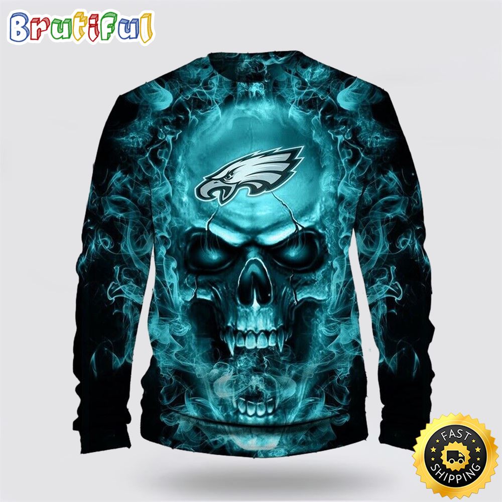 NFL Philadelphia Eagles Crewneck Sweatshirt Skull Halloween Elevate Stylish Team Apparel oom197