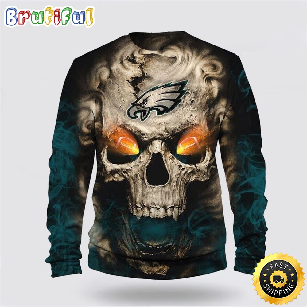 NFL Philadelphia Eagles Crewneck Sweatshirt Skull Halloween Game Day Essential yjab9v