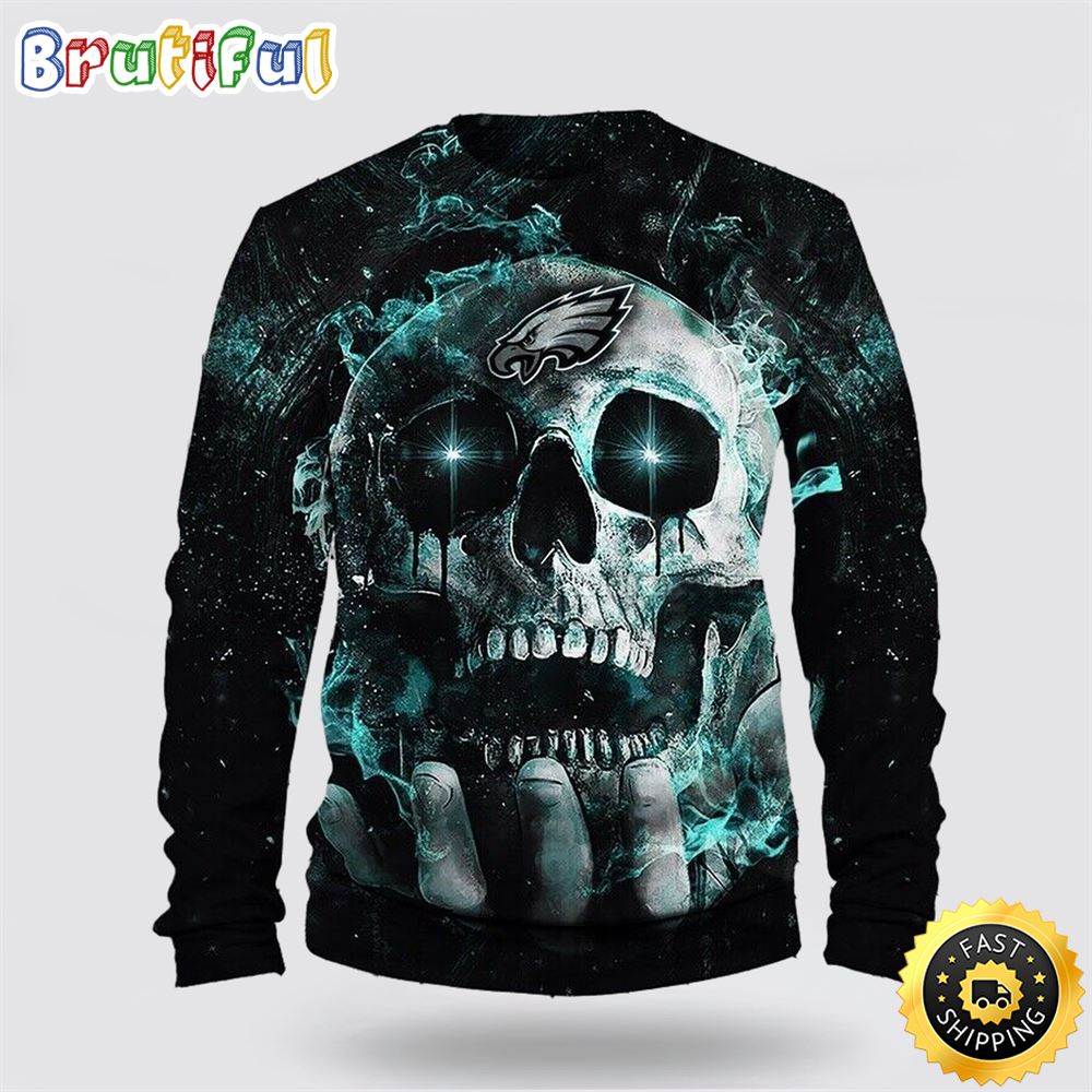 NFL Philadelphia Eagles Crewneck Sweatshirt Skull Halloween Show Team Spirit vqepif