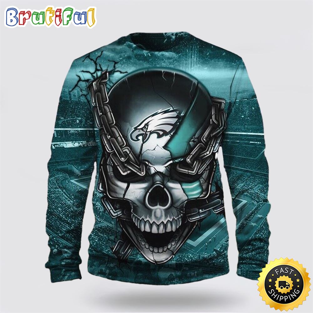 NFL Philadelphia Eagles Crewneck Sweatshirt Skull Halloween Stay Cozy And Comfy evpjjj