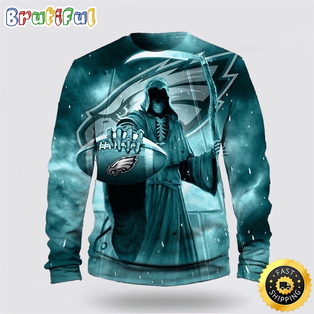 NFL Philadelphia Eagles Crewneck Sweatshirt Skull Halloween Your Team In Style kpv6m0
