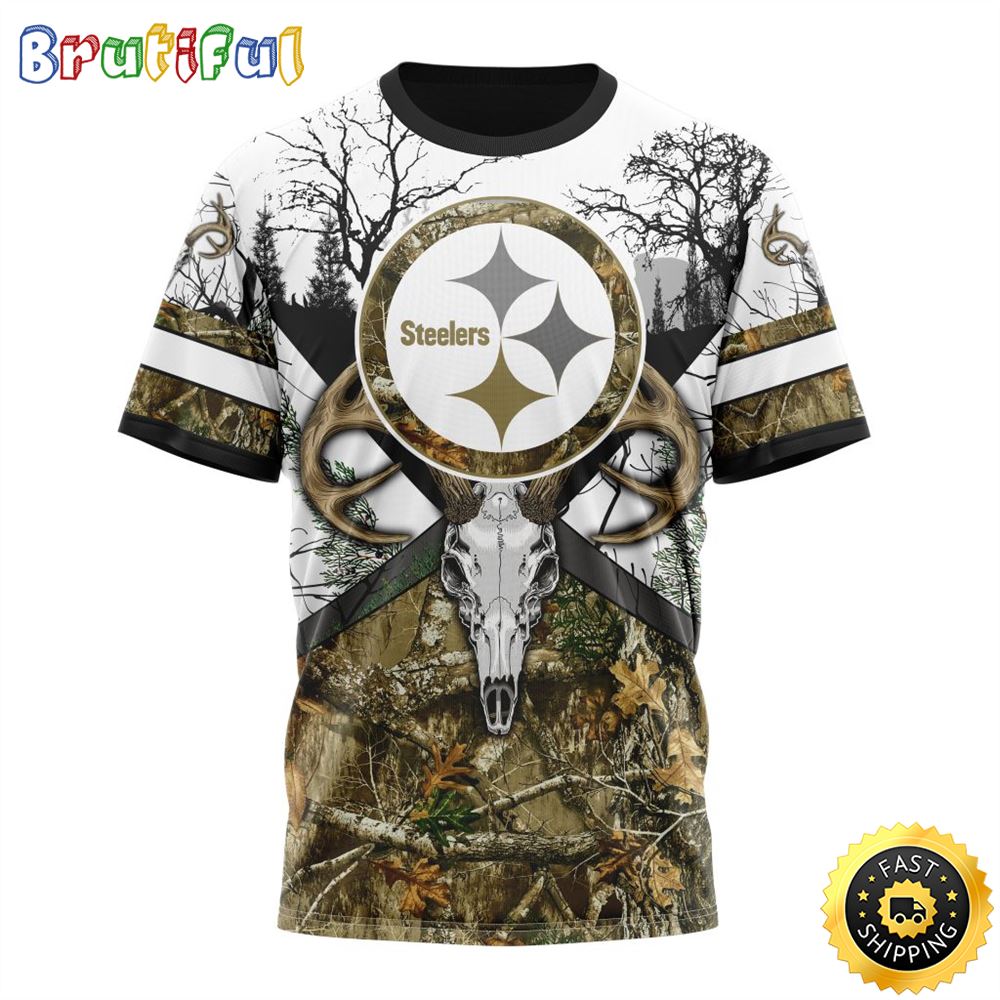 NFL Pittsburgh Steelers 3D T Shirt Deer Skull And Forest Pattern Represent Your Team 1 uwohnd