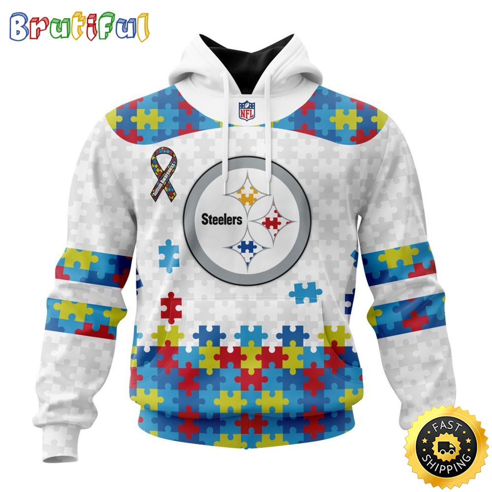 NFL Pittsburgh Steelers All Over Print 3D Hoodie Autism Awareness Design Unisex Hoodie 1 xofwc2