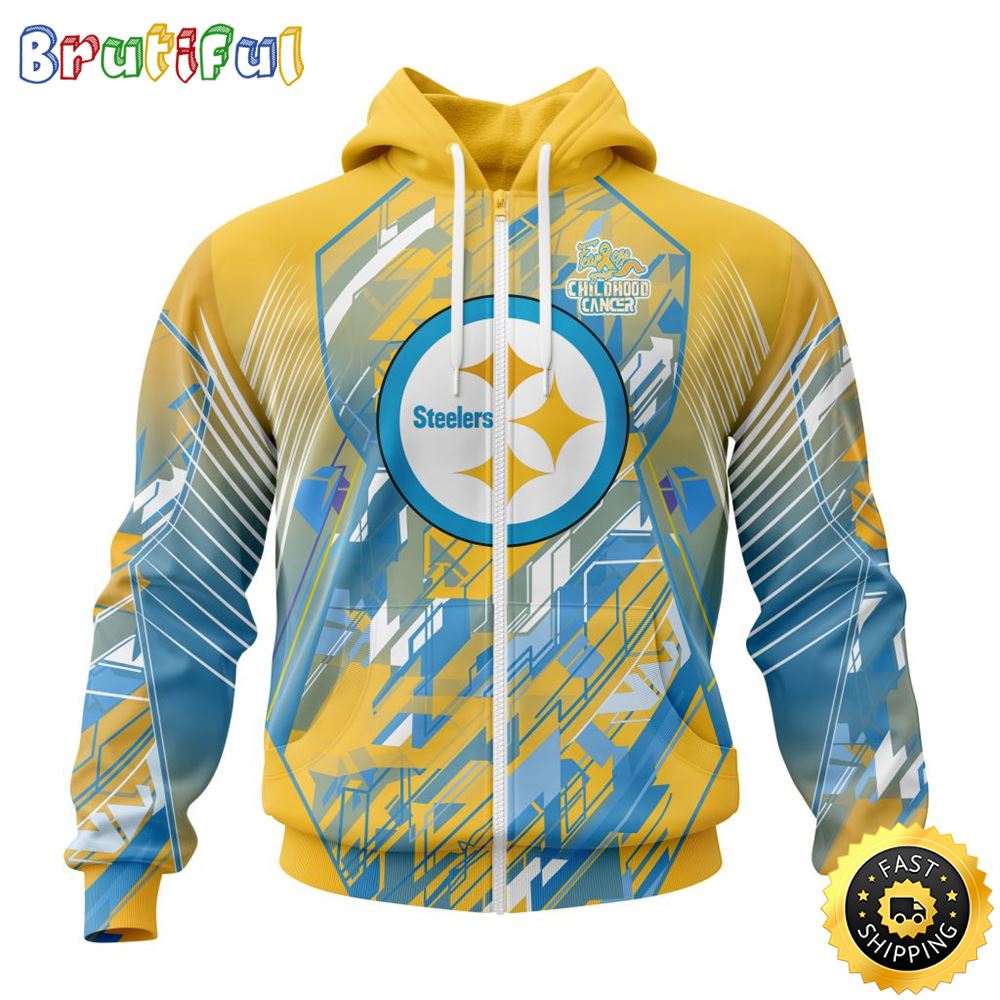NFL Pittsburgh Steelers All Over Print Zip 3D Hoodie Fearless Against Childhood Cancers Unisex Hoodie 1 hpgqnn
