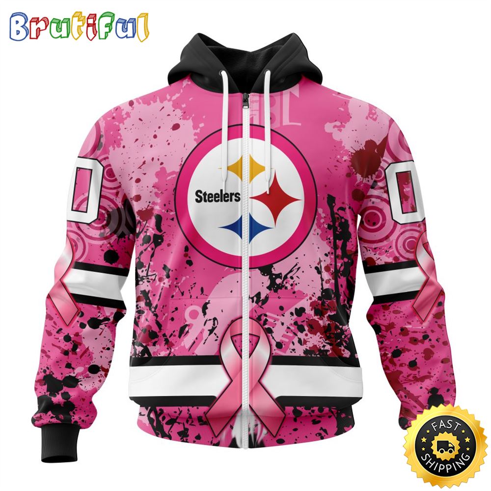 NFL Pittsburgh Steelers All Over Print Zip Hoodie 3D I Pink I Can In October We Wear Pink Breast Cancer Unisex Hoodie 1 cvnfws