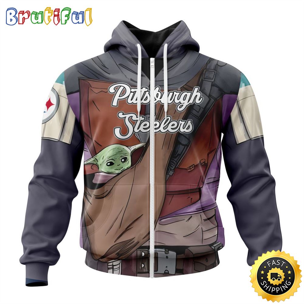 NFL Pittsburgh Steelers All Over Print Zip Hoodie 3D Specialized Mandalorian And Baby Yoda Unisex Hoodies 1 xytoid
