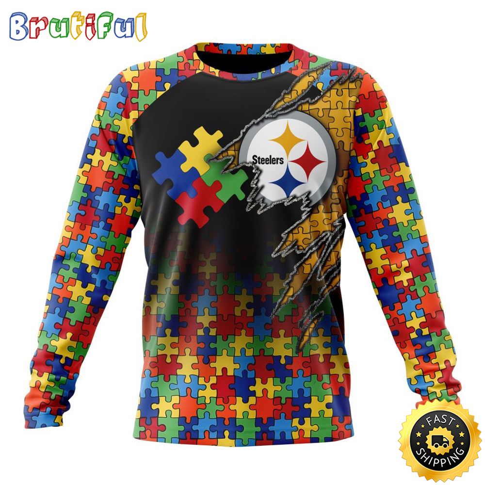 NFL Pittsburgh Steelers Crewneck Sweatshirt Autism Awareness Design Gifts For Survivors 1 jbsbsq