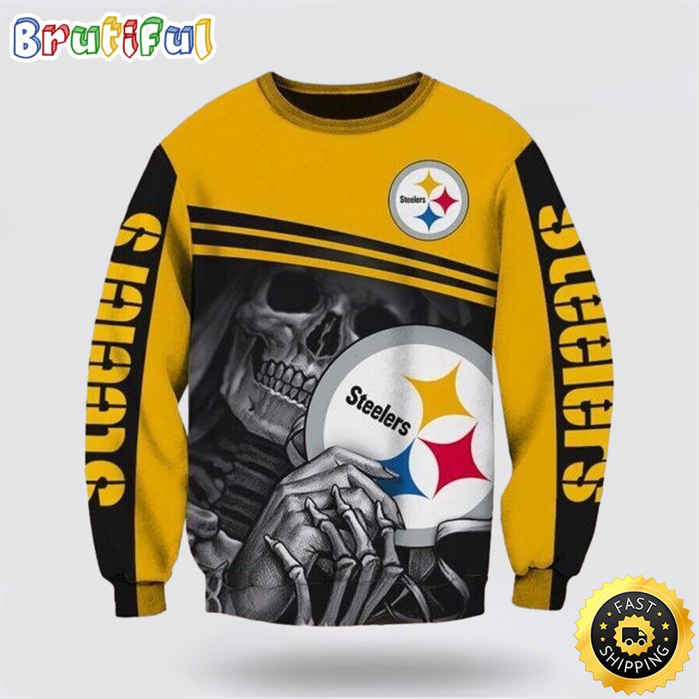 NFL Pittsburgh Steelers Crewneck Sweatshirt Skull Halloween Game Day Essential deggdd