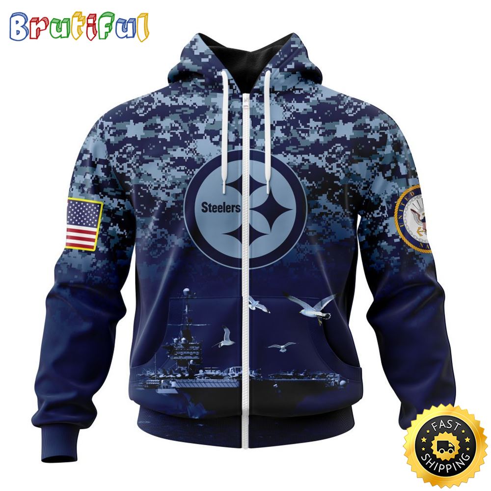 NFL Pittsburgh Steelers Zip Hoodie 3D Honor US Navy Veterans Stylish Gear For Fans 1 rdfyay
