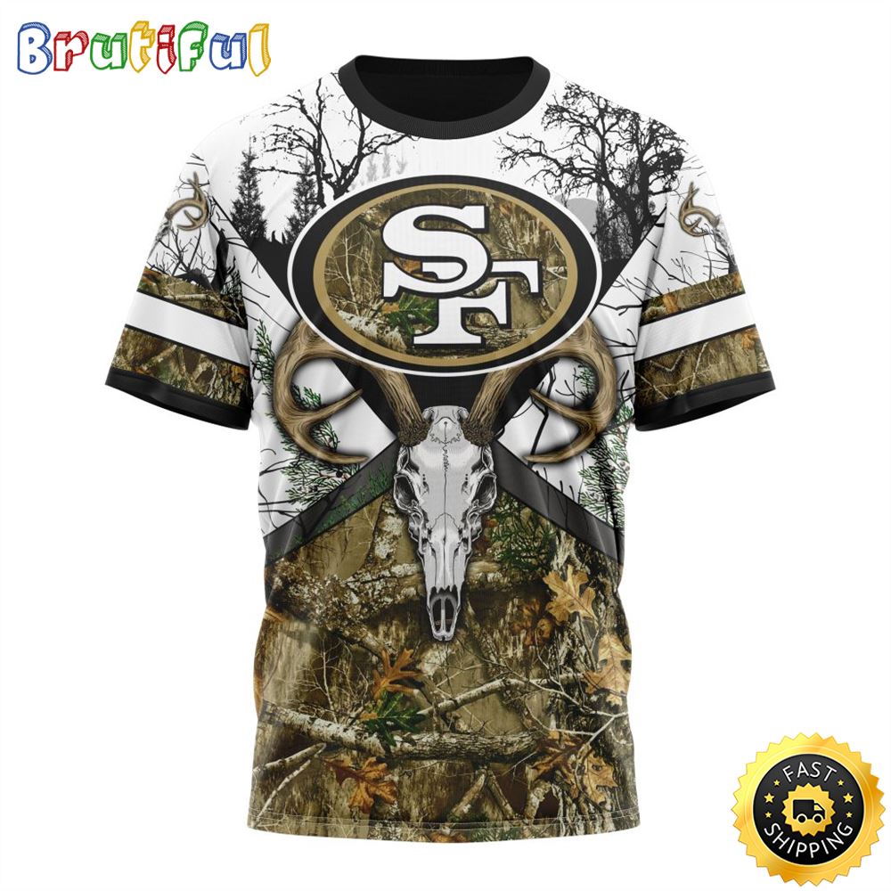 NFL San Francisco 49ers 3D T Shirt Deer Skull And Forest Pattern Represent Your Team 1 fvjuqt