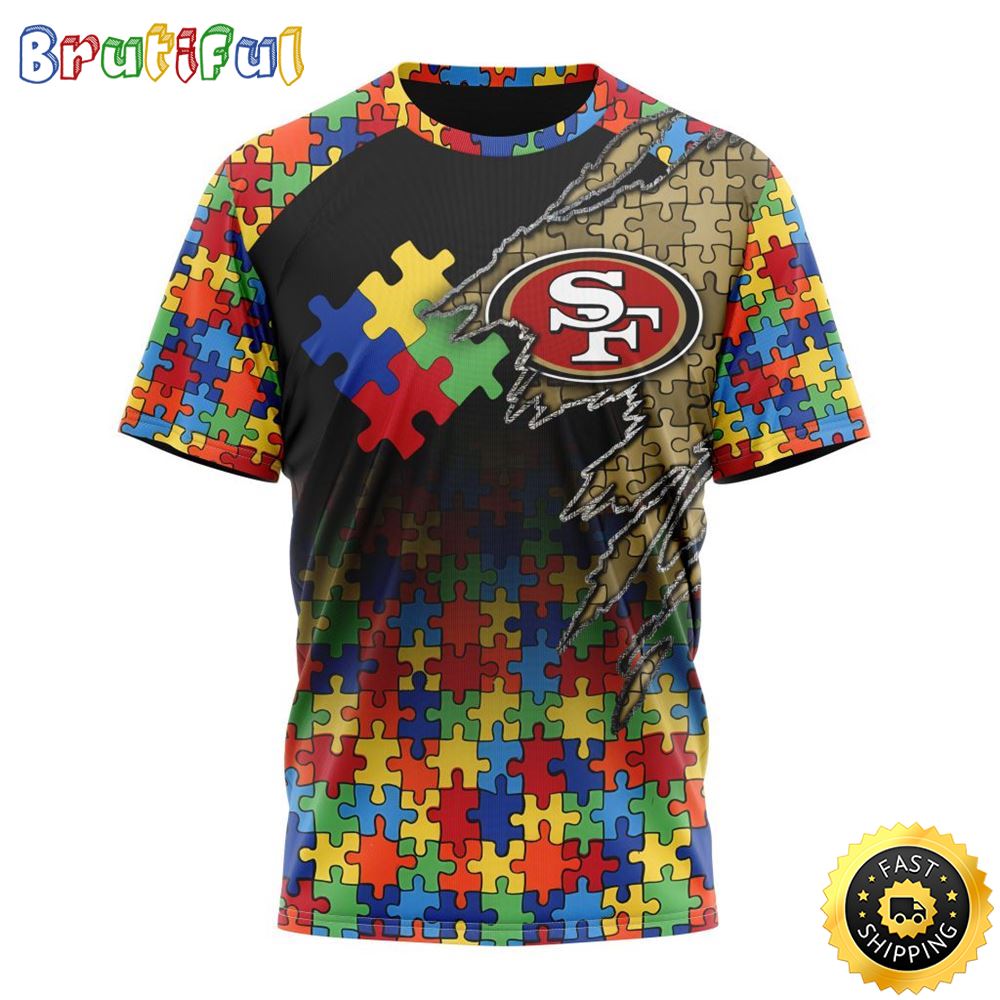 NFL San Francisco 49ers All Over Print 3D T Shirt Autism Awareness Design Gifts For Survivors 1 m1alf1