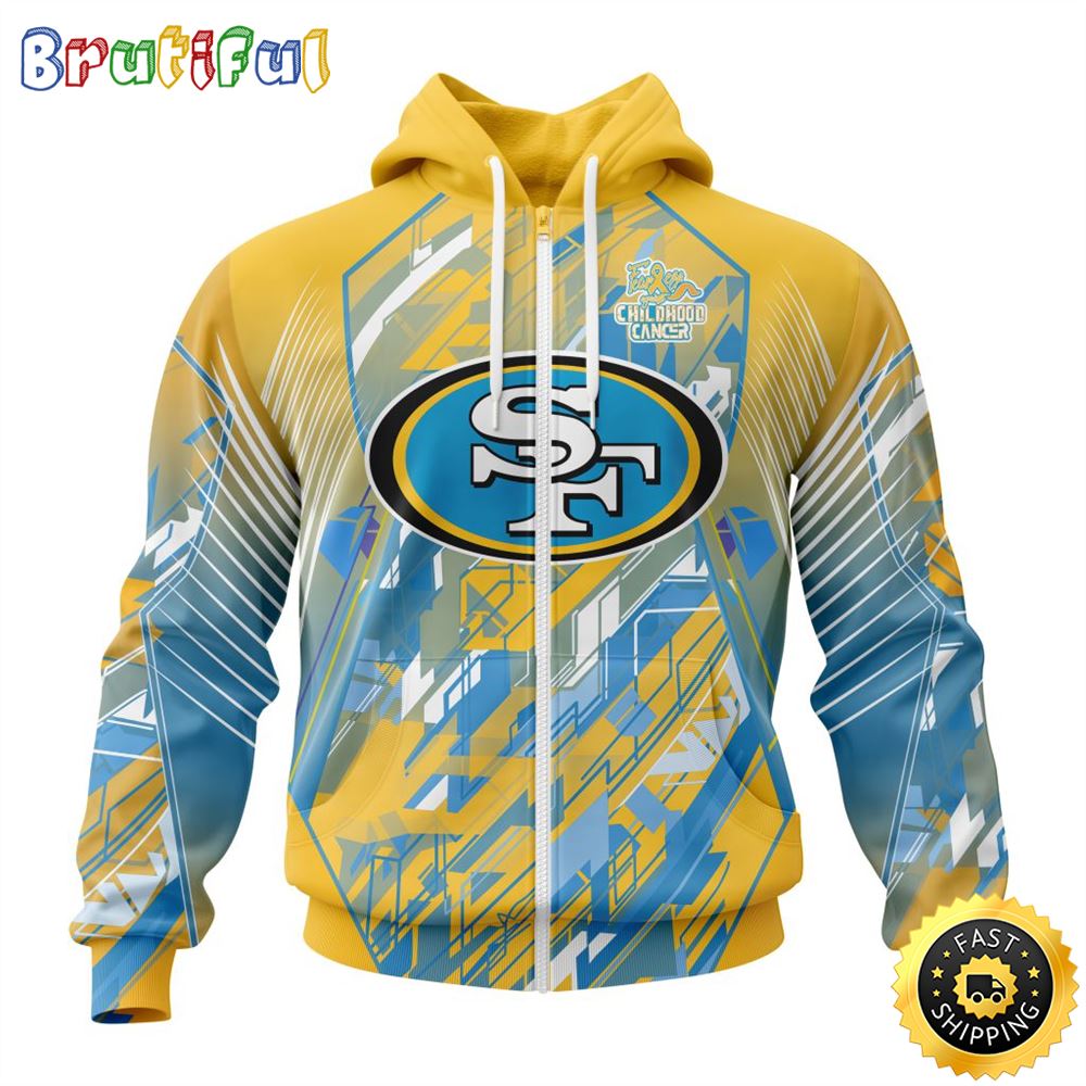 NFL San Francisco 49ers All Over Print Zip 3D Hoodie Fearless Against Childhood Cancers Unisex Hoodie 1 mw9pze