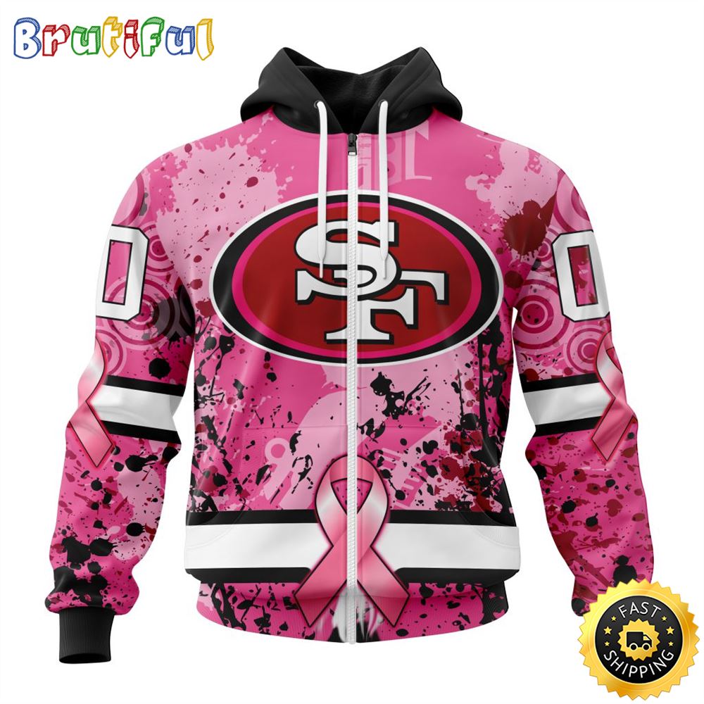 NFL San Francisco 49ers All Over Print Zip Hoodie 3D I Pink I Can In October We Wear Pink Breast Cancer Unisex Hoodie 1 dxwwn0