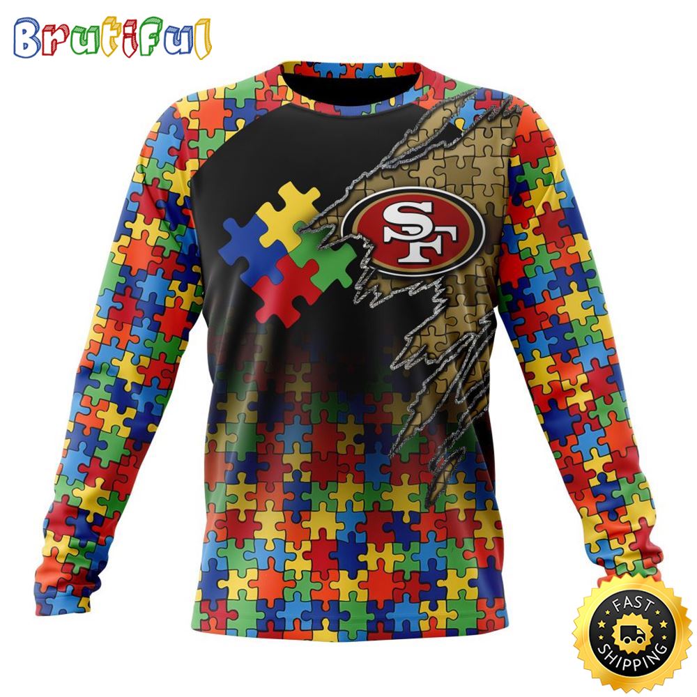 NFL San Francisco 49ers Crewneck Sweatshirt Autism Awareness Design Gifts For Survivors 1 snndmk